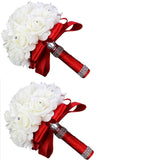 White Ivory Bridal Bridesmaid Flower Wedding Bouquet Artificial Flower Rose Bouquet Crystal Bridal Bouquets