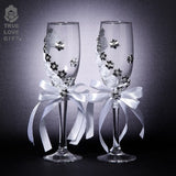 2pcs Set Wedding Glass Creative Pearl Flower Crystal Wedding Champagne Glasses Toasting Goblet Red Wine Glass Wedding Decoration