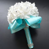 White Ivory Bridal Bridesmaid Flower Wedding Bouquet Artificial Flower Rose Bouquet Crystal Bridal Bouquets