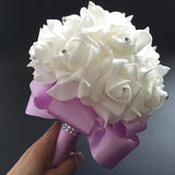 White Ivory Bridal Bridesmaid Flower Wedding Bouquet Artificial Flower Rose Bouquet Crystal Bridal Bouquets