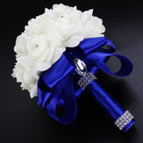 White Ivory Bridal Bridesmaid Flower Wedding Bouquet Artificial Flower Rose Bouquet Crystal Bridal Bouquets