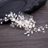 European Design Leaves Wedding Hair Accessories Pearl Crystal Flower Bridal Hair Comb Wedding Hair Jewelry