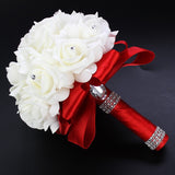 White Ivory Bridal Bridesmaid Flower Wedding Bouquet Artificial Flower Rose Bouquet Crystal Bridal Bouquets