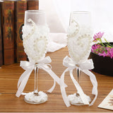 2pcs Set Wedding Glass Creative Pearl Flower Crystal Wedding Champagne Glasses Toasting Goblet Red Wine Glass Wedding Decoration