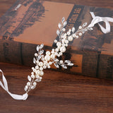 Trendy Silver Crystal Pearl Wedding Headband tiara For Bride Hair Accessories Handmade Pearl Bracelet Women Hiar Jewelry FD422