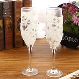 2pcs Set Wedding Glass Creative Pearl Flower Crystal Wedding Champagne Glasses Toasting Goblet Red Wine Glass Wedding Decoration