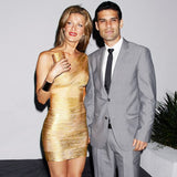 Sexy One-Shoulder Gold Bandage Dress Bodycon Club Party Prom Glitter Dress