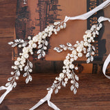 Trendy Silver Crystal Pearl Wedding Headband tiara For Bride Hair Accessories Handmade Pearl Bracelet Women Hiar Jewelry FD422