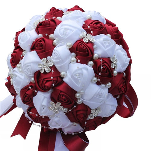 WifeLai-A Ramos De Novia Burgundy Artificial Flower Bridesmaid Wedding Bouquet