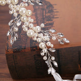 Trendy Silver Crystal Pearl Wedding Headband tiara For Bride Hair Accessories Handmade Pearl Bracelet Women Hiar Jewelry FD422