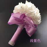 White Ivory Bridal Bridesmaid Flower Wedding Bouquet Artificial Flower Rose Bouquet Crystal Bridal Bouquets