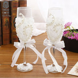 2pcs Set Wedding Glass Creative Pearl Flower Crystal Wedding Champagne Glasses Toasting Goblet Red Wine Glass Wedding Decoration